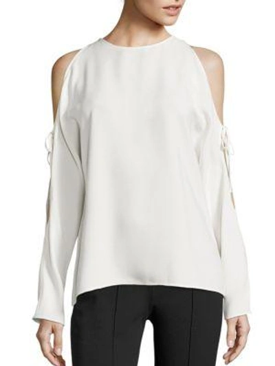 Shop Theory Haranper Cold-shoulder Crepe Top In Ivory