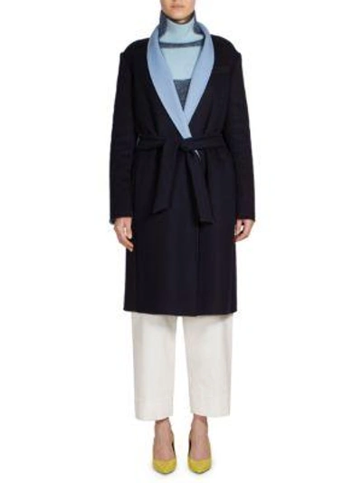 Shop Cedric Charlier Wool-blend Bathrobe Coat In Dark Blue