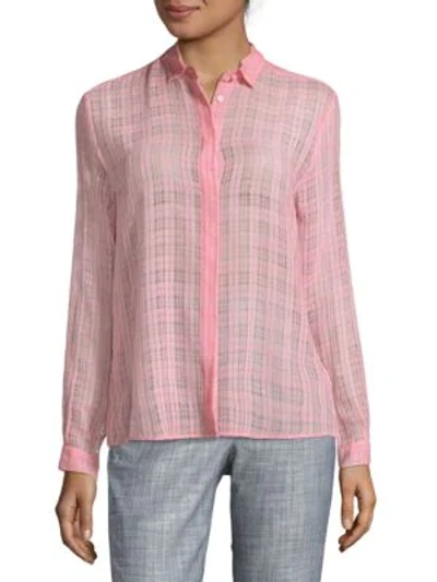 Shop Msgm Grid-print Button-down Shirt In Rosa
