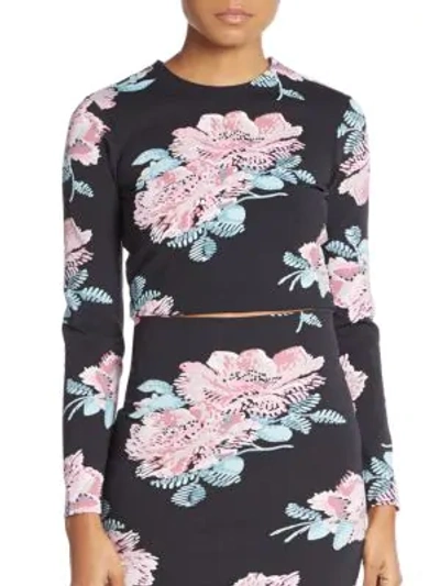 Shop Elizabeth And James Polly Floral-print Cropped Top In Black-multi