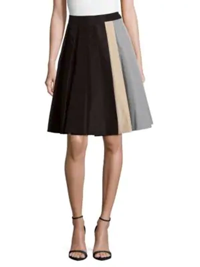 Shop Prada Pleated Silk Colorblock Skirt In Black Multi
