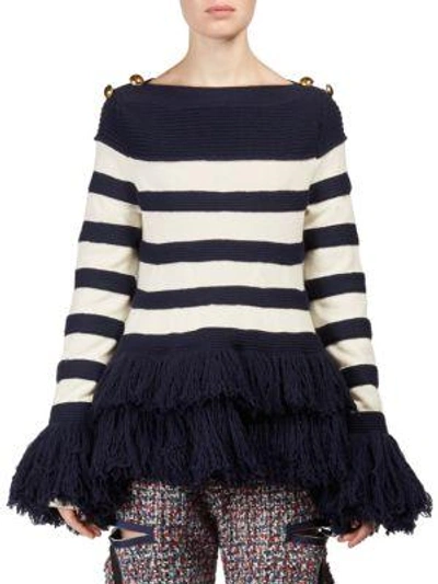 Shop Sacai Wool Stripe Pullover In Navy Multi