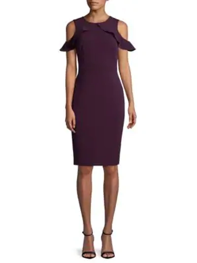 Shop Calvin Klein Cold-shoulder Crepe Sheath Dress In Aubergine