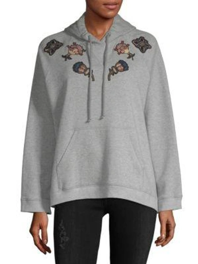 Shop Valentino Embroidered Hoodie In Grey