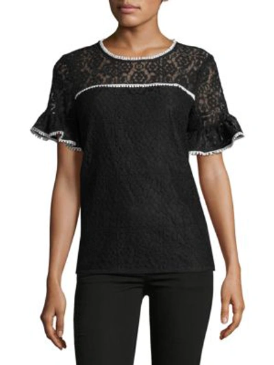 Shop Karl Lagerfeld Lace Bell-sleeve Top In Black