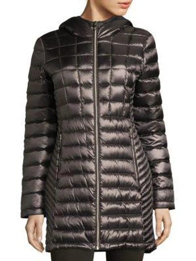 Shop Calvin Klein Packable Down Hooded Jacket In Shiny Black