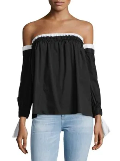 Shop Milly Blythe Off-the-shoulder Top In Black White