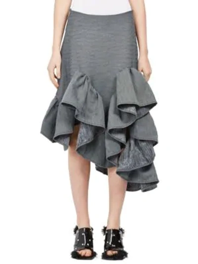 Shop Marques' Almeida Denim Ruffle Skirt In Grey