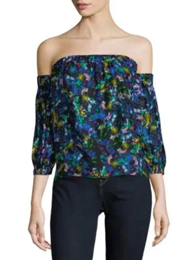 Shop Milly Silk Off-the-shoulder Top In Multi