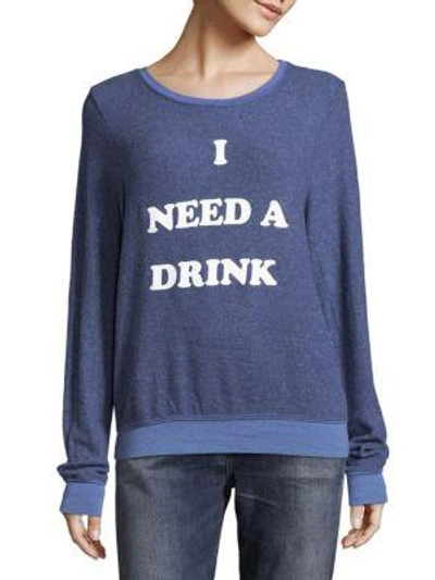 Shop Wildfox Textured Long Sleeve Pullover In Monday Blue