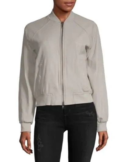 Shop Vince Leather Bomber Jacket In Dove