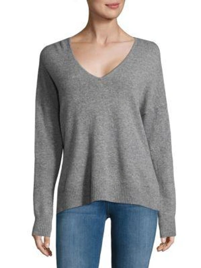 Shop Leo & Sage Double V-neck Cashmere Sweater In Heather Grey