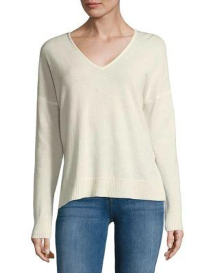 Shop Leo & Sage Double V-neck Cashmere Sweater In Snow