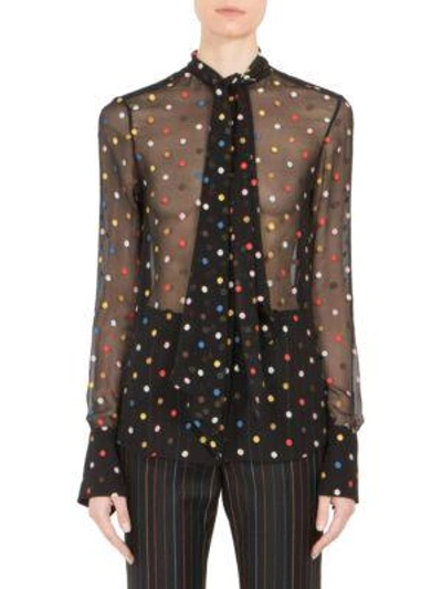 Shop Givenchy Multicolor Dot Fil Coup&eacute; Tie-neck Blouse In Black