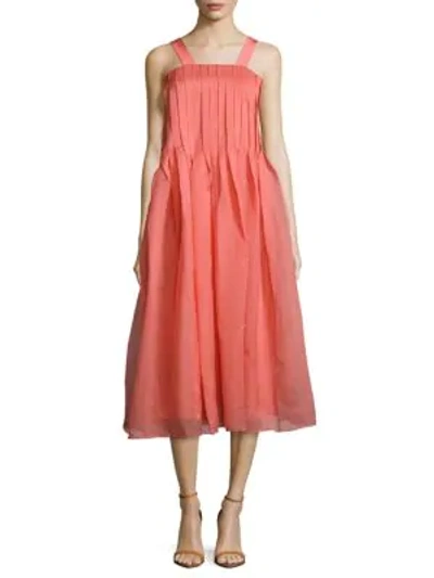 Shop Tibi Squareneck Pleated Dress In Pink