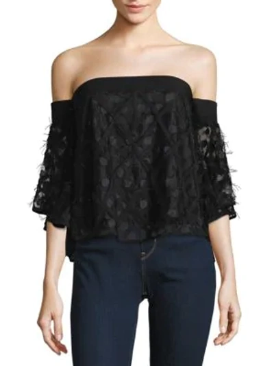 Shop Milly Textured Off-the-shoulder Top In Black