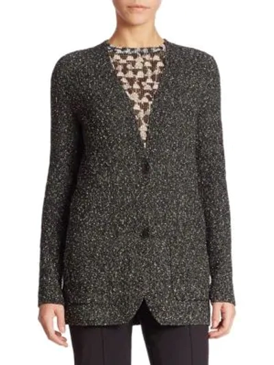 Shop Akris Punto Bouclé Knit Cardigan In Black Moon