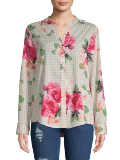 Shop Calvin Klein Long Sleeve Gingham Floral Shirt In Rose