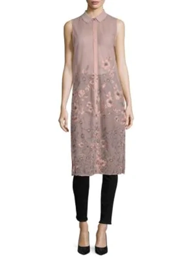 Shop T Tahari Sabina Long-line Floral Tunic In Blush