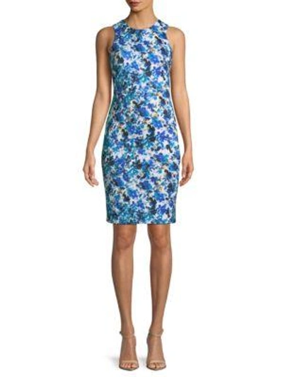 Shop Calvin Klein Floral-print Sheath Dress In Blue Multi