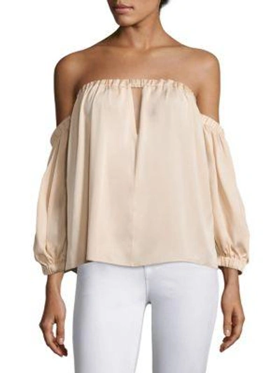 Shop Milly Leslie Off-the-shoulder Stretch-silk Top In Peach