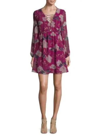 Shop Ella Moss Floral-print Georgette Dress In Boysenberry