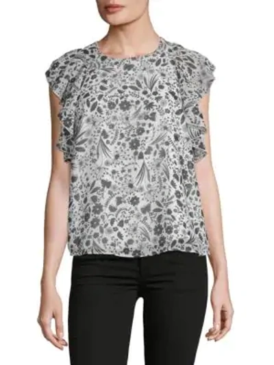 Shop Nanette Lepore Floral Ruffled Sleeveless Top In Grey