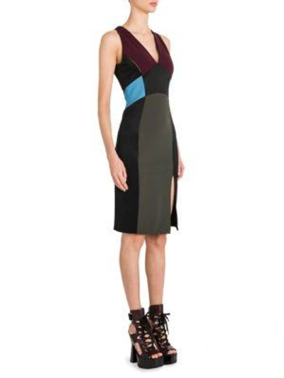 Shop Versace Compact Jersey V-neck Dress In Multi