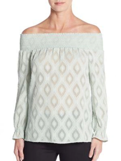 Shop Rebecca Minkoff Atmosphere Off-the-shoulder Jacquard Top In Moss Green