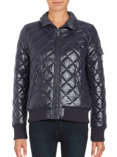 Shop French Connection Quilted Zip-front Coat In Blue