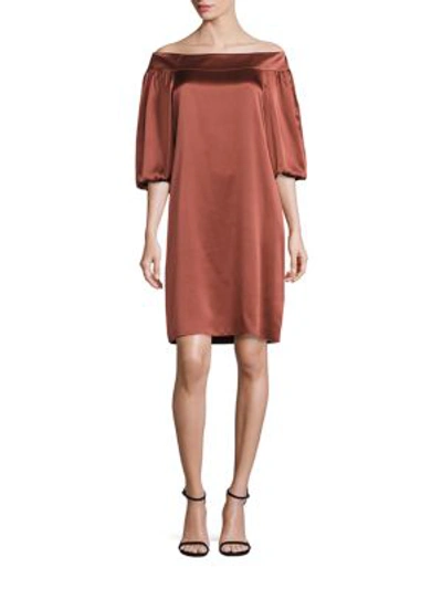 Shop Tibi Silk Off-the-shoulder Dress In Burnt Umber