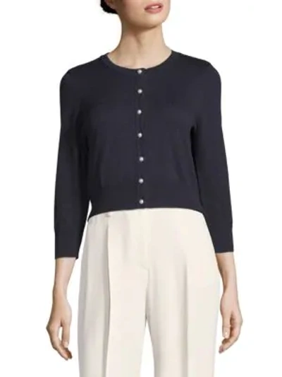 Shop Karl Lagerfeld Cropped Cardigan In Navy