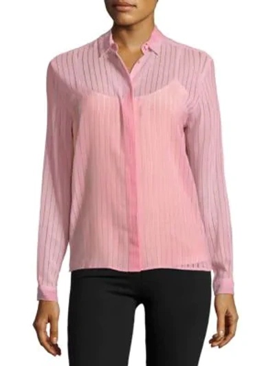 Shop Msgm Debossed Striped Button-down Shirt In Rosa