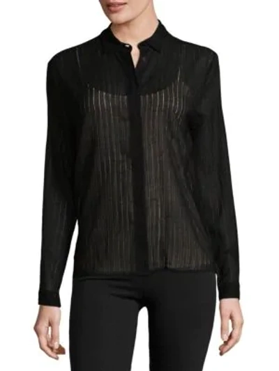 Shop Msgm Debossed Striped Button-down Shirt In Black