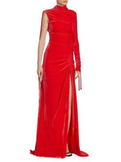 Shop Monse One-sleeve Velvet Gown In Red