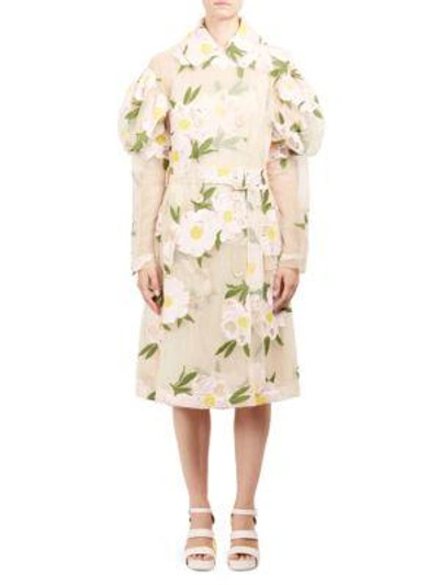 Shop Simone Rocha Double Breasted Floral Sheer Jacket In Pink Nude