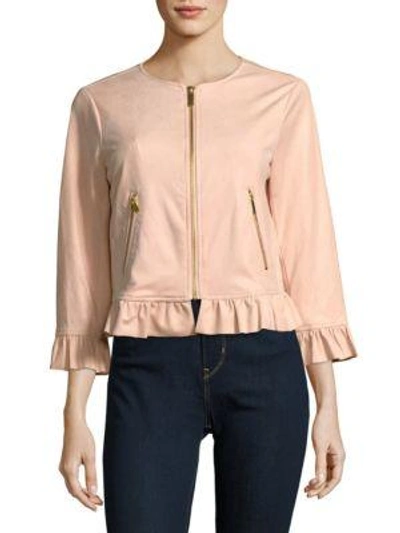 Shop Nanette Lepore Ruffle-trim Jacket In Barely Blush