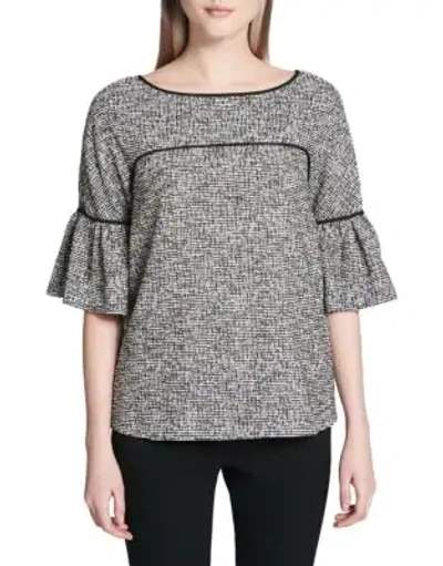 Shop Calvin Klein Bell-sleeve Piped Tweed Top In Black