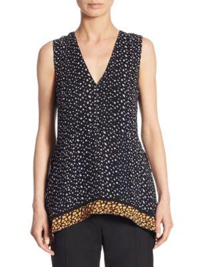 Shop Proenza Schouler Printed V-neck Silk Top In Navy