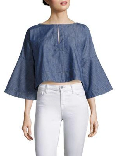 Shop Apiece Apart Tzila Bell Sleeve Chambray Top In Blue Wash