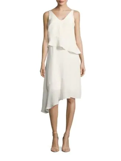 Shop Tibi Ruffled V-neck Sleeveless Silk Dress In Ivory