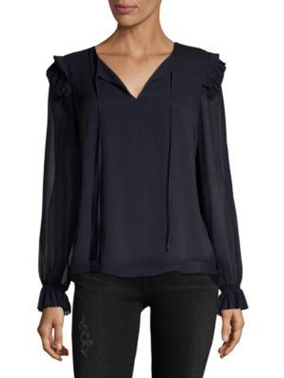 Shop T Tahari Lue Ruffle Blouse In Navy