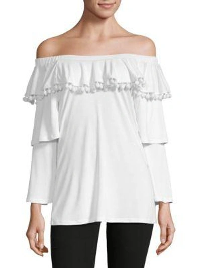 Shop Love Scarlett Tiered-sleeve Off-the-shoulder Top In White