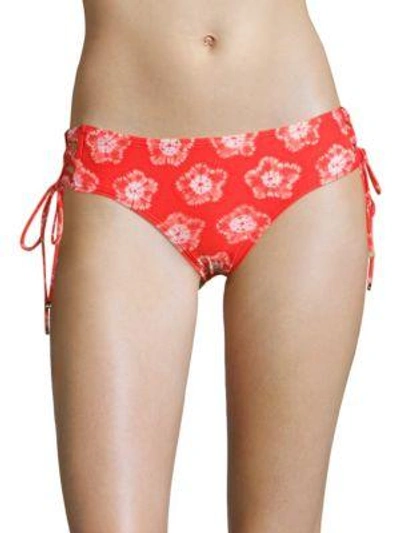 Shop Michael Kors Kanoko Lace-up Bikini Bottom In Coral