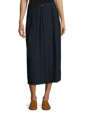 Vince Woman Pleated Silk-crepe Culottes Midnight Blue | ModeSens