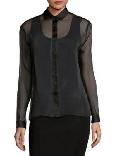 Shop Msgm Silk Button-down Shirt In Black
