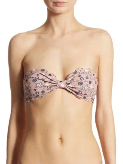 Shop Marysia Antibes Print Bandeau Bikini Top In Pink