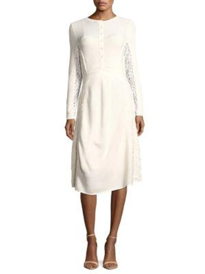 Shop Oscar De La Renta Jewelneck Virgin-wool Dress In Vanilla