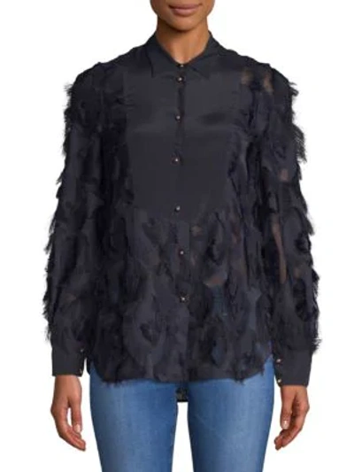 Shop Chloé Fringed Long-sleeve Top In Abyss Blue