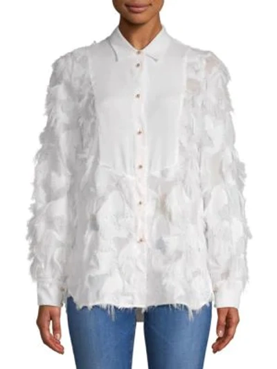 Shop Chloé Fringed Long-sleeve Top In White Powder